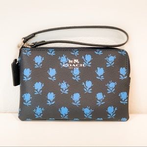 Floral Coach Wristlet - Dark Navy w/ Blue Flowers